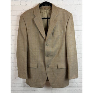 CALVIN KLEIN beige check wool silk linen mens jacket blazer 40L